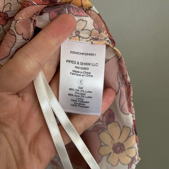 VERONICA BEARD Dali Top Floral Silk Sz 6 Pink Metallic Tie Neck Sleeveless Bouse - Picture 13 of 14